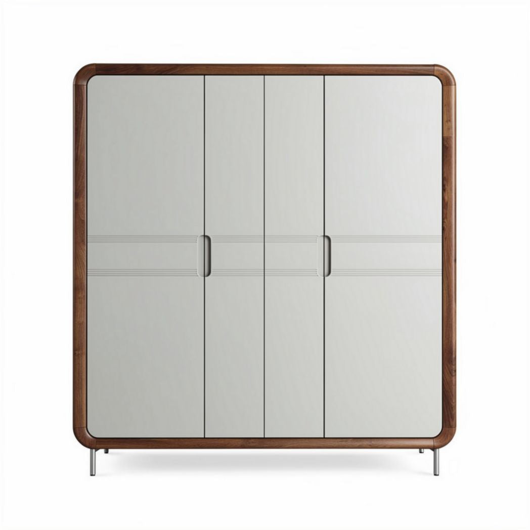 Szafa w kolorze szarym z lustrem 150 x 45 x 120cm z drewna dębowego