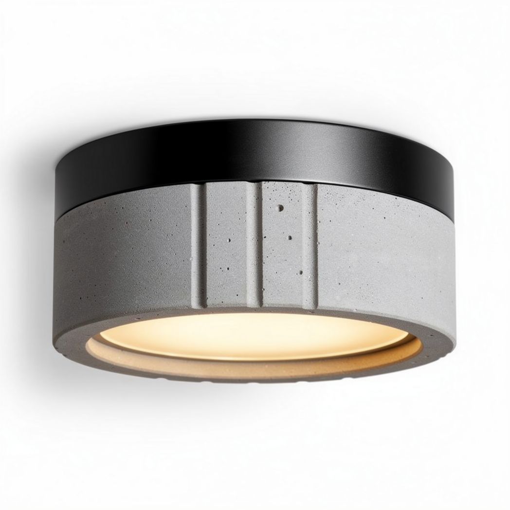 Lampa sufitowa z betonu i metalu o wymiarach 20 x 20 x 5cm