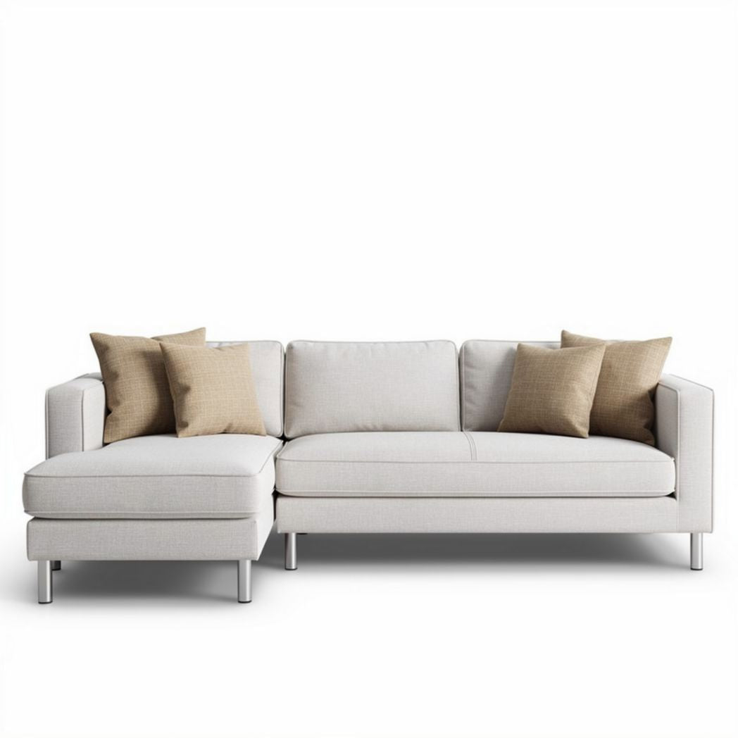 Sofa narożna w kolorze białym wykonana z tkaniny rozmiar 200 x 90 x 85cm