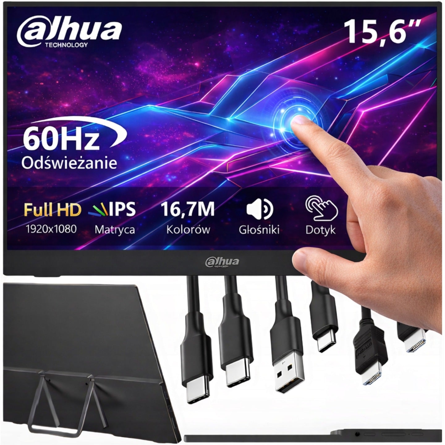 Dahua Przenośny Monitor Dotykowy 15,6 Cali Full HD IPS 60HZ USB C Dahua Głośniki