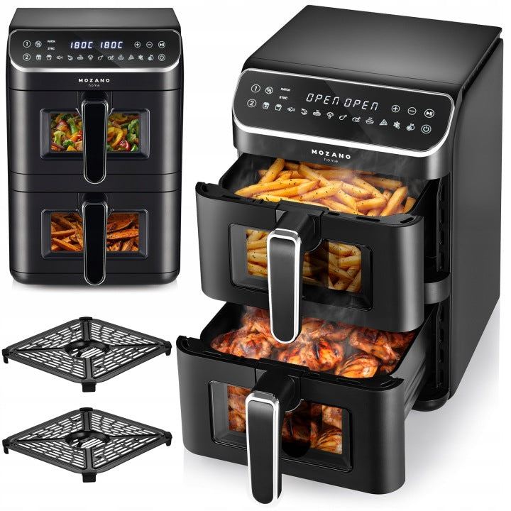 Mozano FRYTKOWNICA BEZTŁUSZCZOWA DWUKOMOROWA PIONOWA 11L AIR FRYER 2800W 12 TRYBÓW