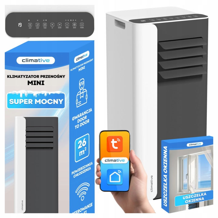 Climative Klimatyzator przenośny pokojowy MINI 2,6 kW mały cichy WiFi 26 m2 uszczelka(2 600 W'/Klimatyzator przenośny pokojowy MINI 2)