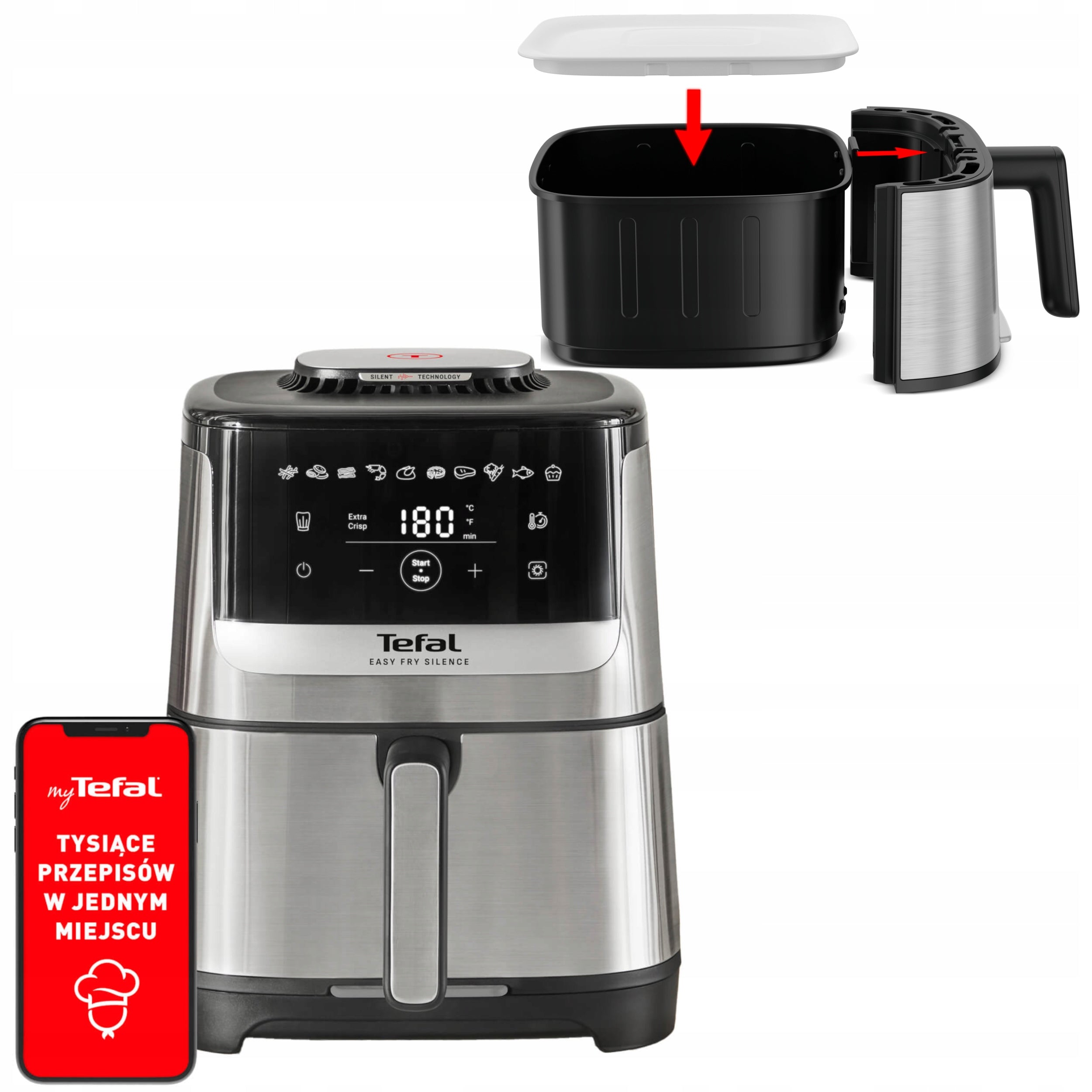 Frytkownica beztłuszczowa TEFAL Easy Fry Silence EY552D 5 l Air Fryer(Frytkownica beztłuszczowa TEFAL Easy Fry Silence EY552D 5 l Air Fryer)